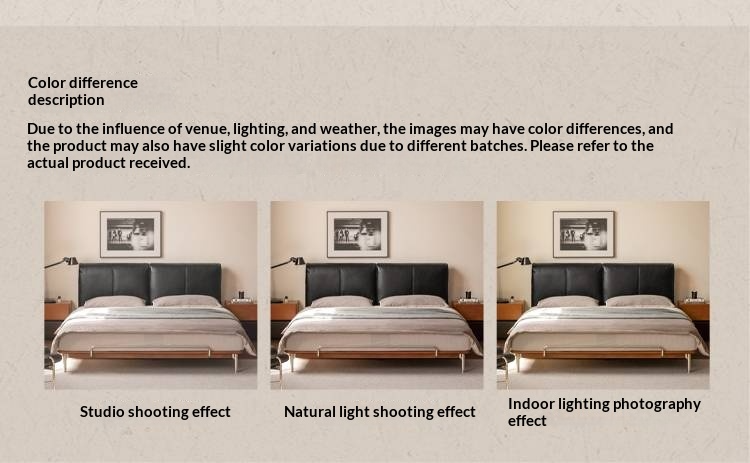 Genuine Leather Bauhaus Style Double Bed with Top Grain Cowhide Soft Backrest