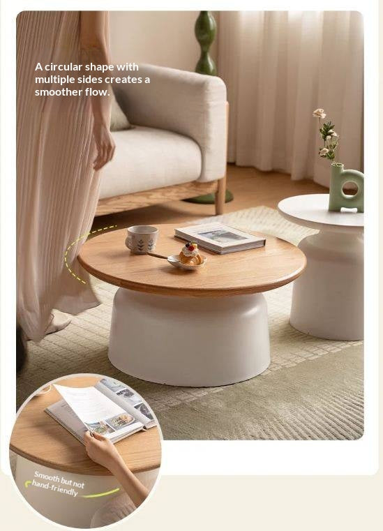 Oak Solid Wood, Solid RubberWood Round Nesting Coffee Tables, Modern Cream Style