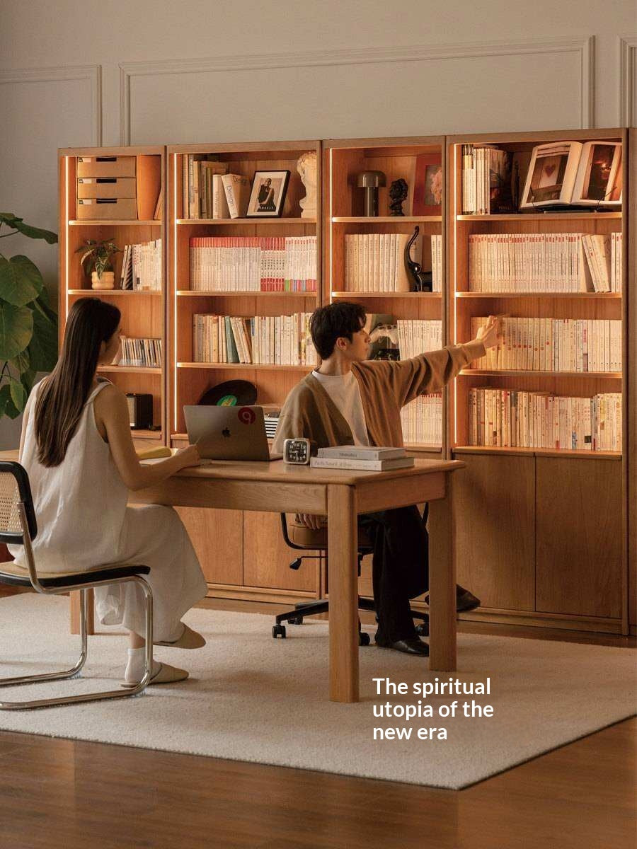 Cherry Solid Wood Bookcase Display Storage Cabinet for Study