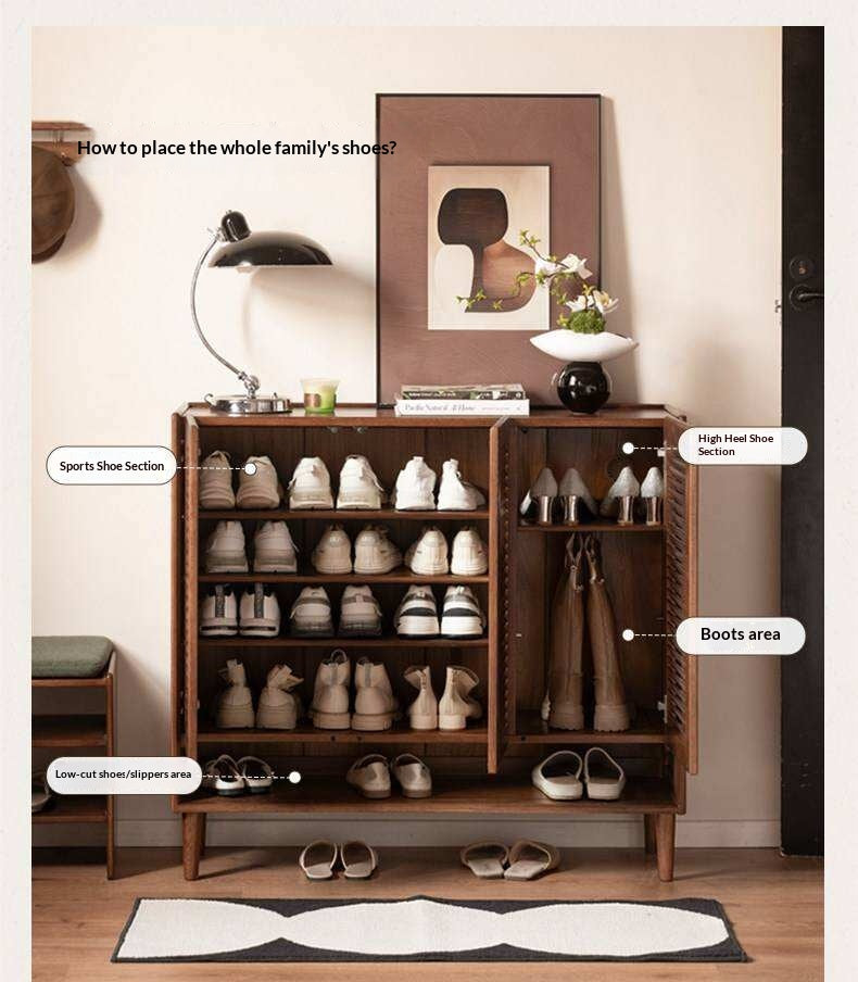 Oak Solid Wood, Rubberwood Solid Shoe Cabinet Entryway Storage Organizer Large Capacity