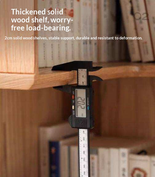 Oak Solid Wood Corner Bookshelf with Floor-Standing Storage Cabinet