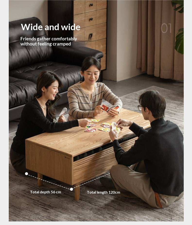Oak Solid Wood Coffee Table with Integrated Drawer Storage