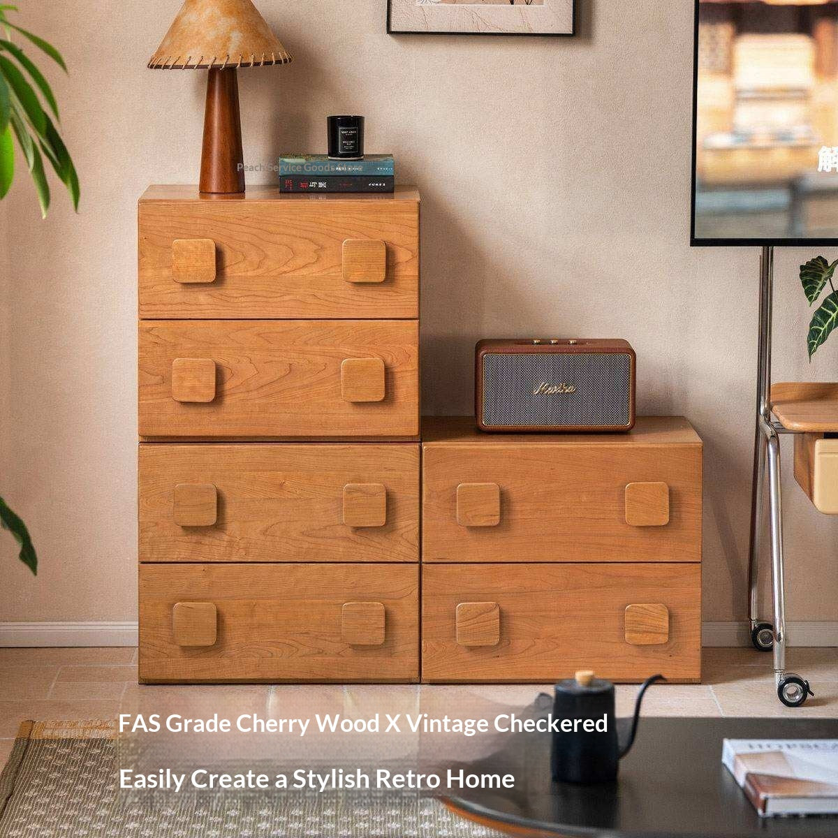 Cherry Solid Wood TV Stand with Multi-Functional Storage Modules