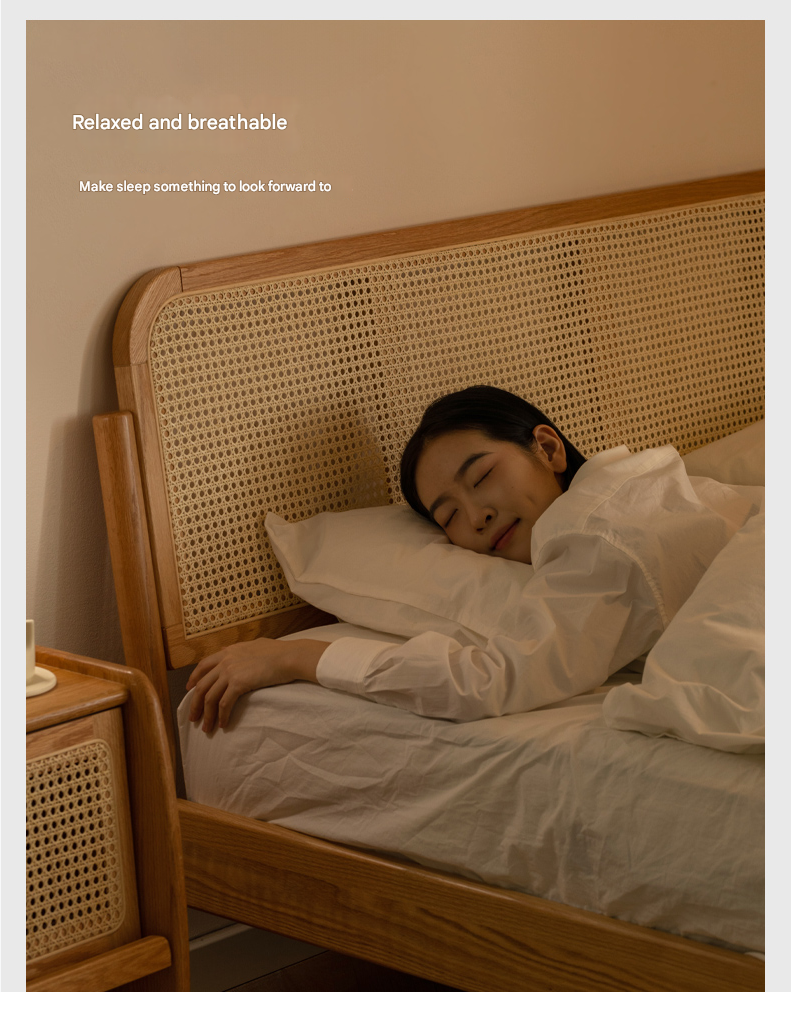 Oak Solid Wood Rattan bed