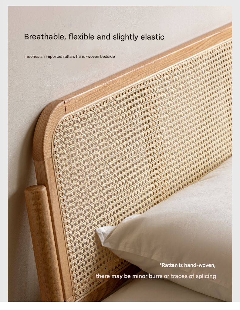 Oak Solid Wood Rattan bed