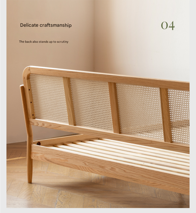 Oak Solid Wood Rattan bed