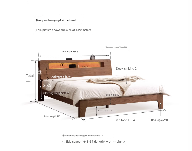 Oak solid wood bed with light walnut-color