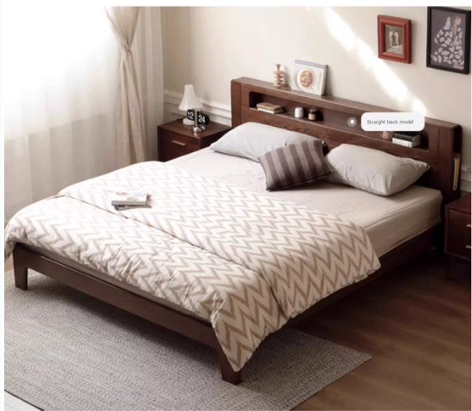 Oak solid wood bed with light walnut-color