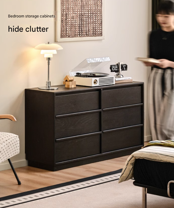 Oak Solid Wood Black Storage Cabinet