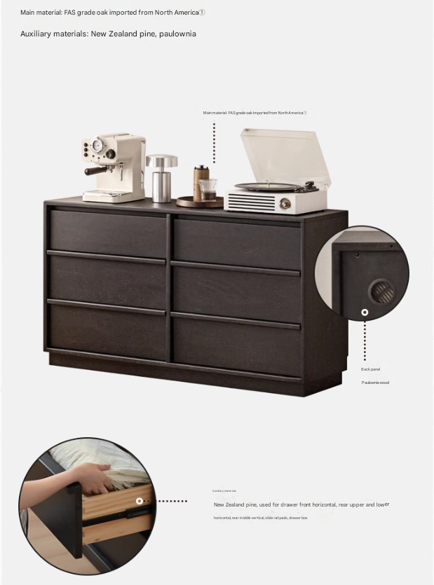 Oak, Ash Solid Wood Black Drawer Cabinet