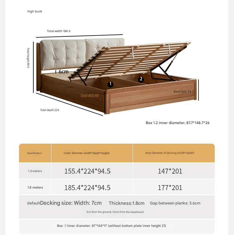 Oak Solid Wood Fabric Box Bed Cream Style