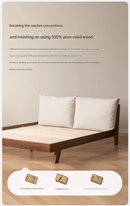 Oak Solid Wood with Fabric Upholstery Bed