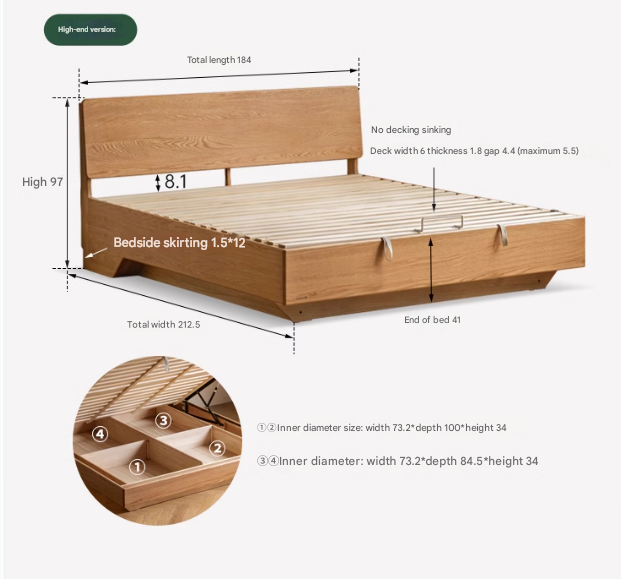 Oak,Black walnut solid wood suspended luminous box bed