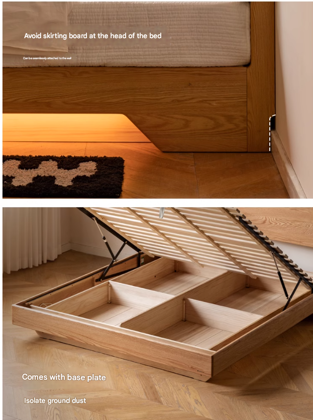 Oak,Black Walnut Solid Wood Suspended Luminous Box Bed