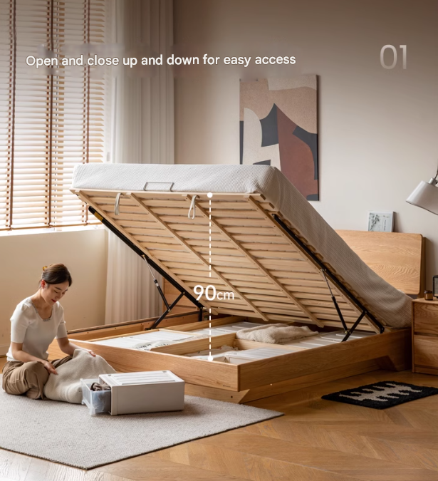 Oak,Black Walnut Solid Wood Suspended Luminous Box Bed