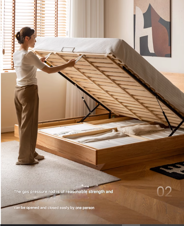 Oak,Black Walnut Solid Wood Suspended Luminous Box Bed