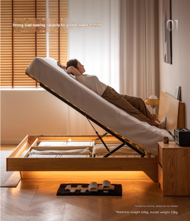 Oak,Black Walnut Solid Wood Suspended Luminous Box Bed