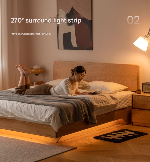 Oak,Black Walnut Solid Wood Suspended Luminous Box Bed