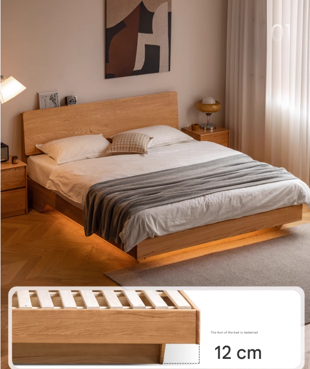 Oak,Black Walnut Solid Wood Suspended Luminous Box Bed