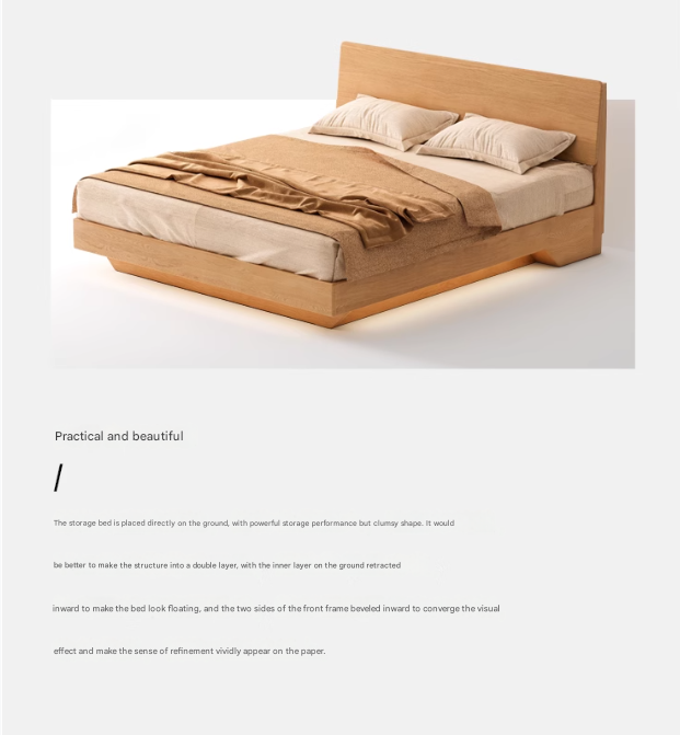 Oak,Black Walnut Solid Wood Suspended Luminous Box Bed