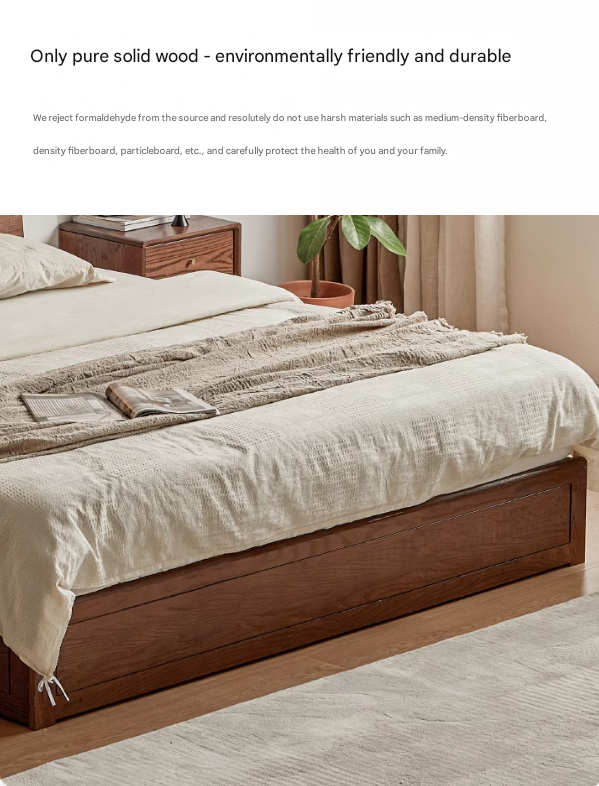 Oak, Rubberwood Solid Wood, Multifunctional Storage Box Bed