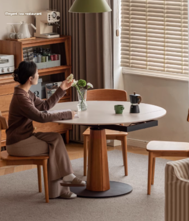 Cherry, Black Walnut, Ash Solid Wood Folding Retro Rock Plate Dining Table