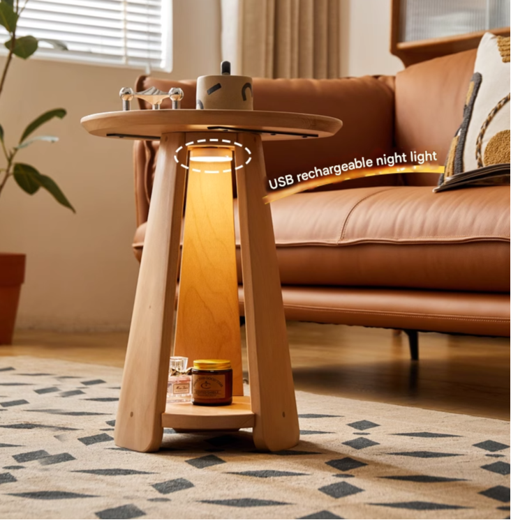 Beech Solid Wood Nordic Side Table.