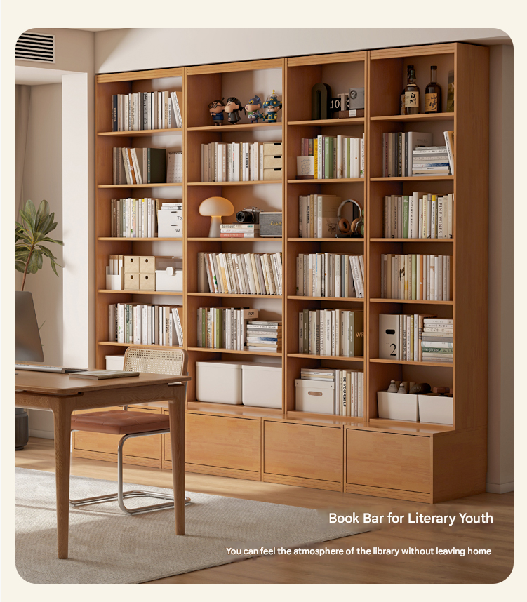Rubber pure solid wood bookshelf floor-standing cabinet.