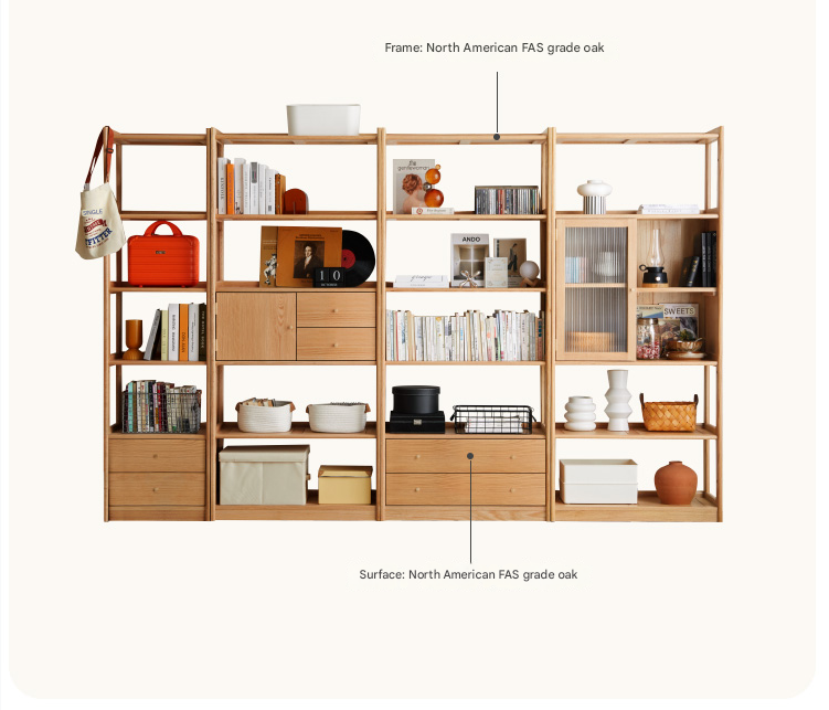 Oak Solid Wood Bookshelf Study Display Floor Combination Shelf