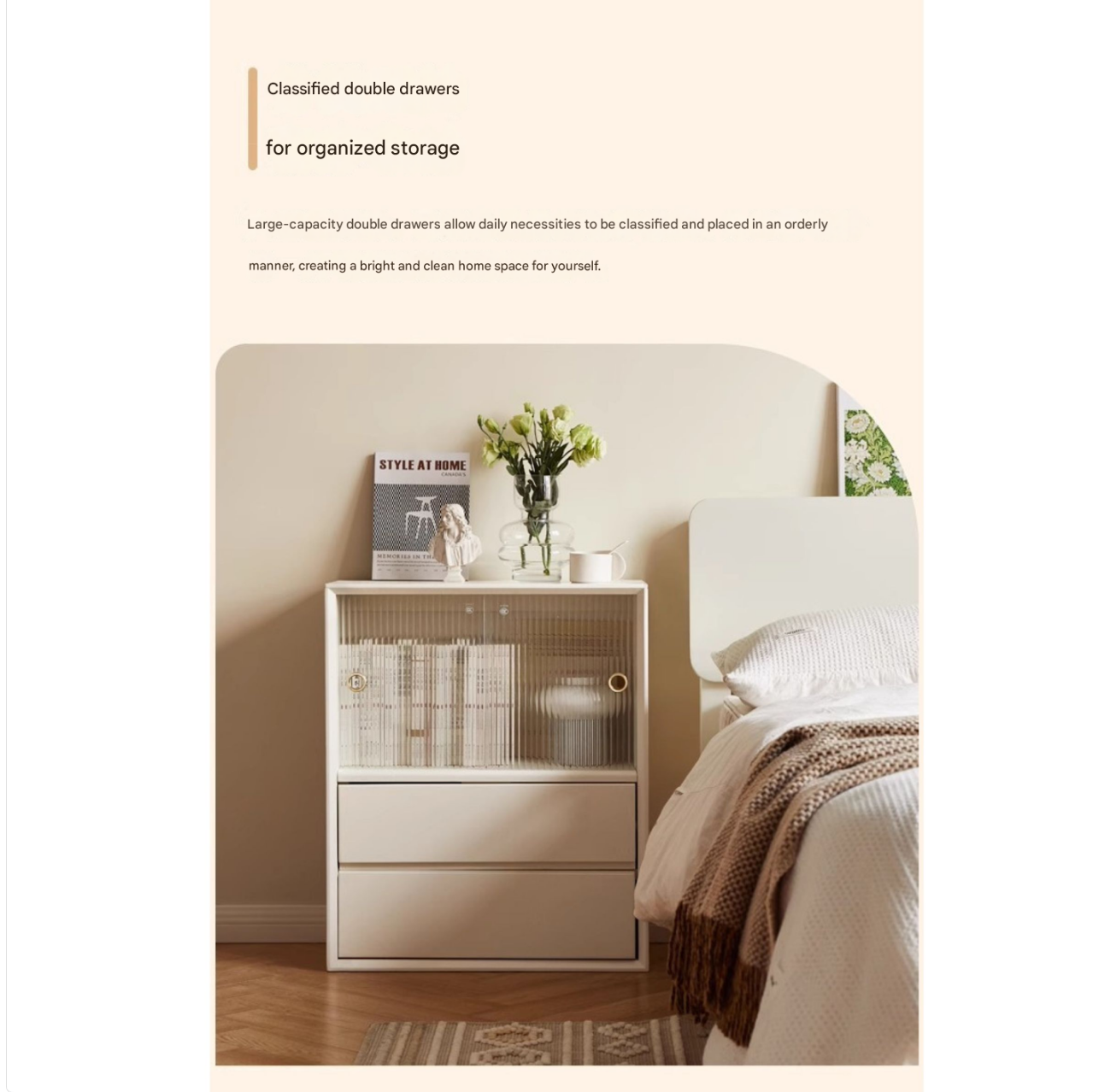 Rubber Solid Wood Cream Style Bookcase.