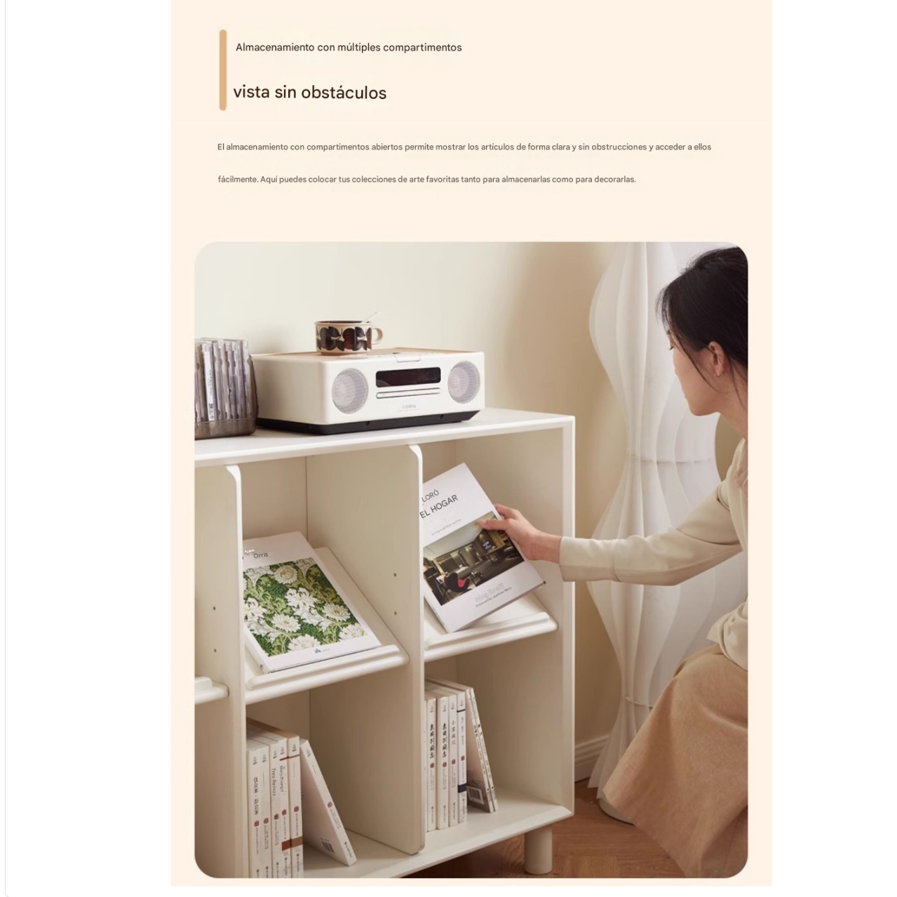 Rubber Solid Wood Cream Style Bookcase.