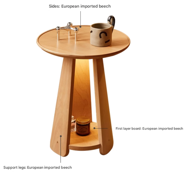 Beech Solid Wood Nordic Side Table.