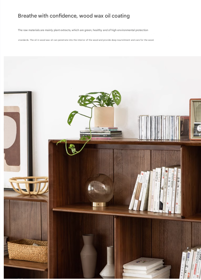 Black Walnut Solid Wood Floor-standing Low Bookcase Combination Bookshelf