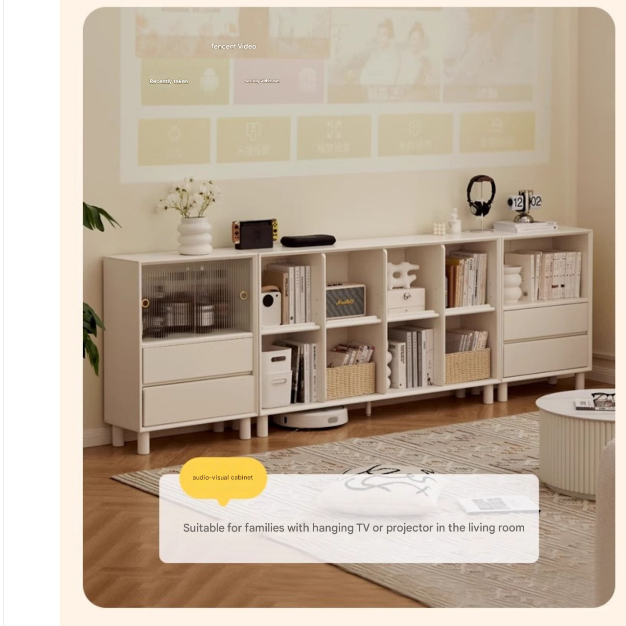 Rubber Solid Wood Cream Style Bookcase.