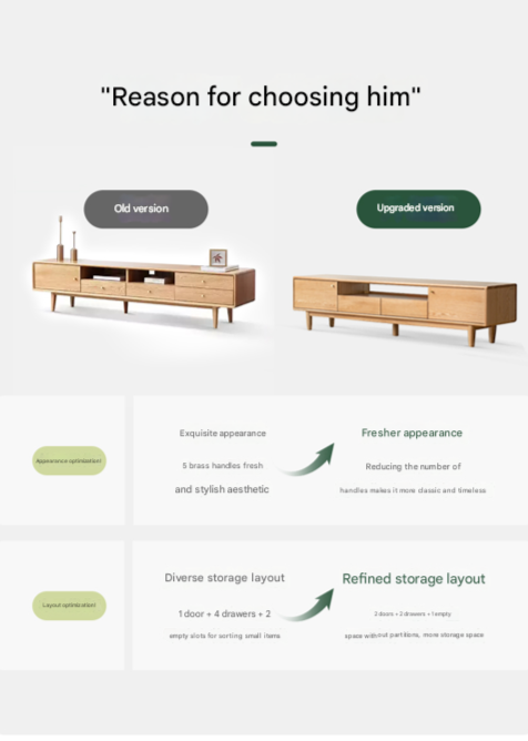 Oak Solid Wood Nordic Floor TV Cabinet.