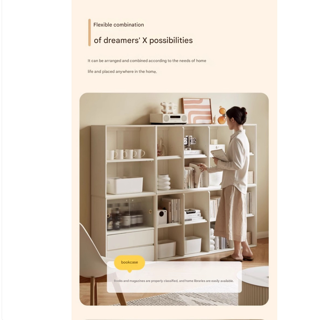 Rubber Solid Wood Cream Style Bookcase.