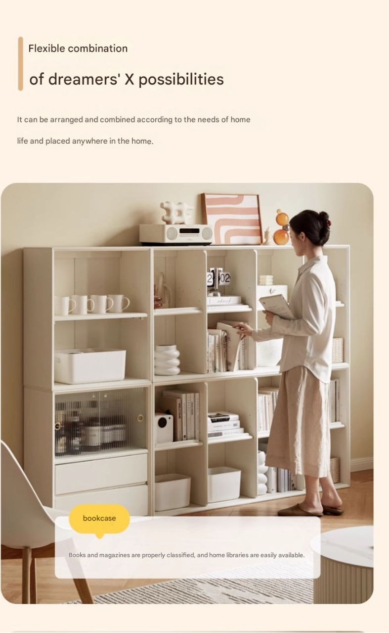 Solid Rubberwood Cream Style Bookcase.