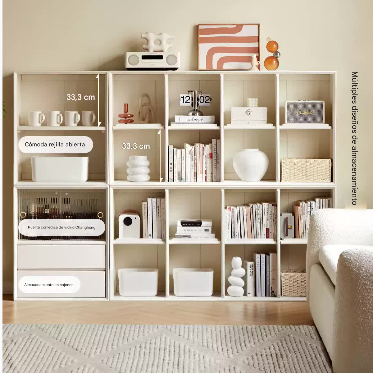 Rubber Solid Wood Cream Style Bookcase.