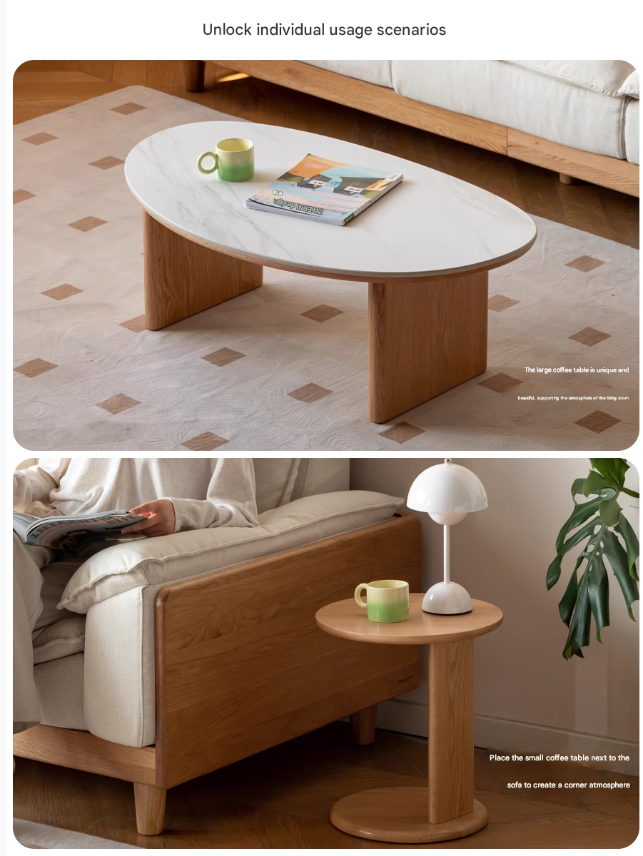 Oak Solid Wood Modern Rock Plate Coffee Table.