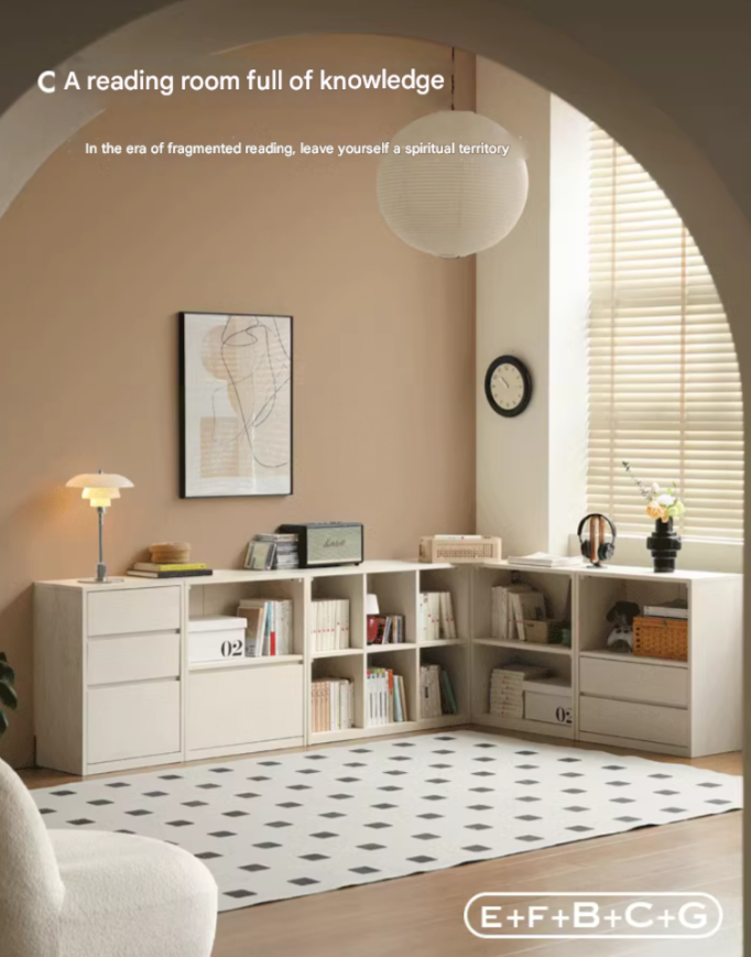 Oak Solid Wood Bookcase Cream Office Desk