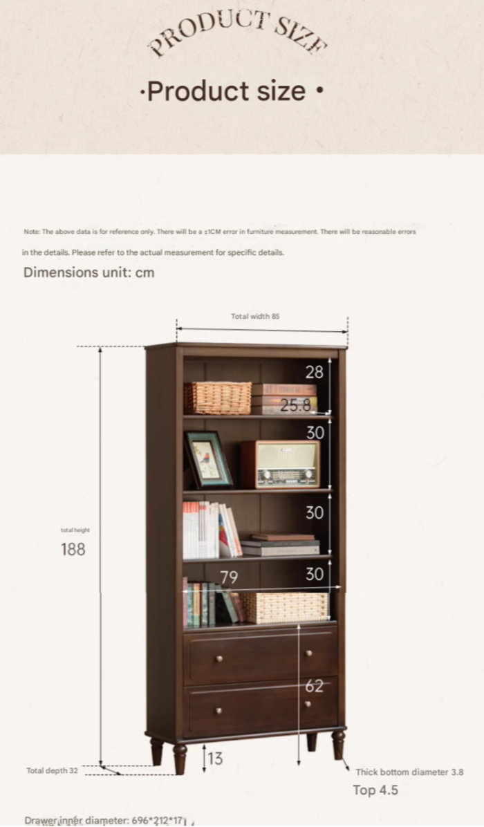 Poplar, Black Walnut Solid Wood American Retro Bookcase.