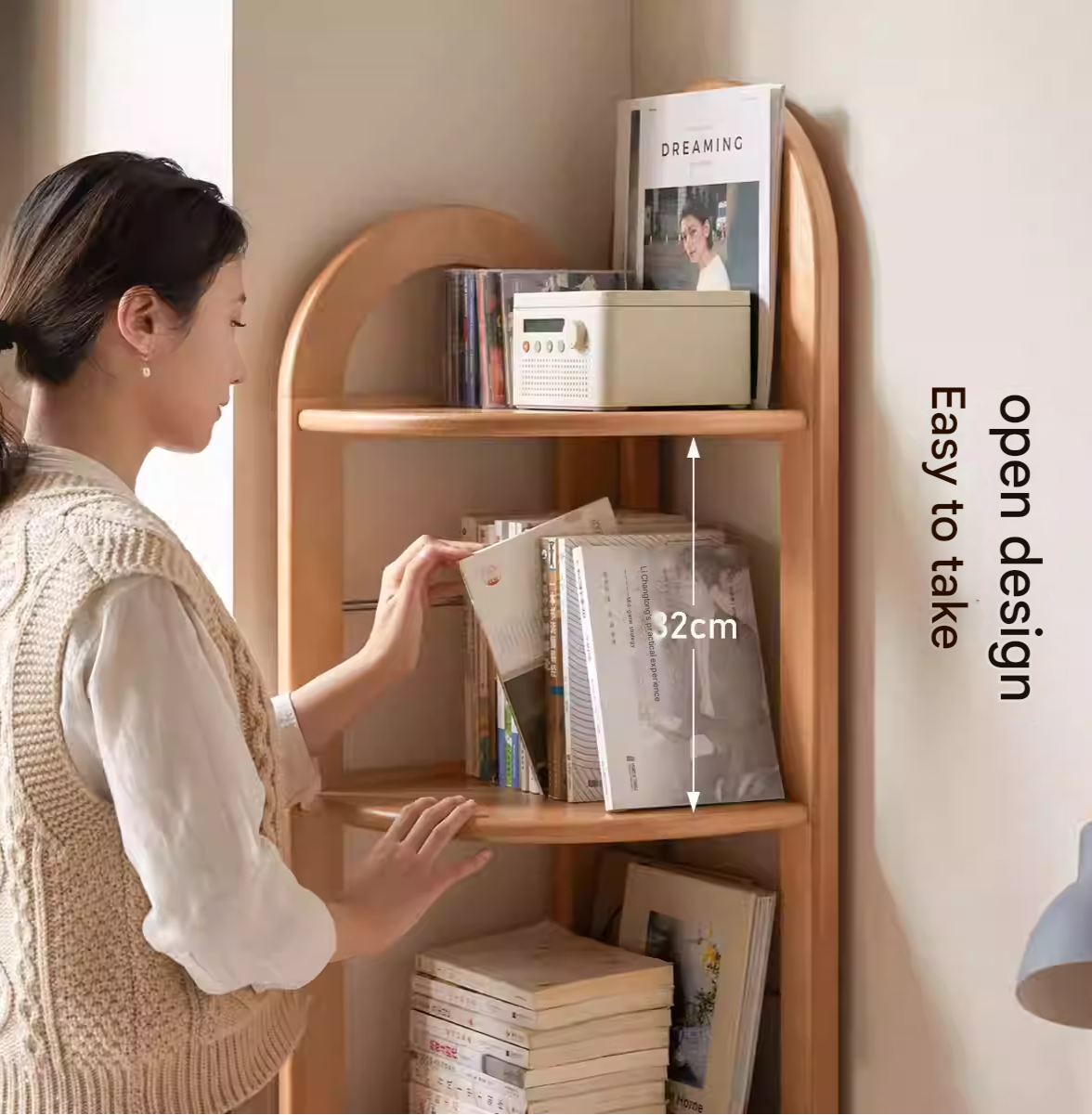 European Beech Solid Wood Corner Bookshelf.