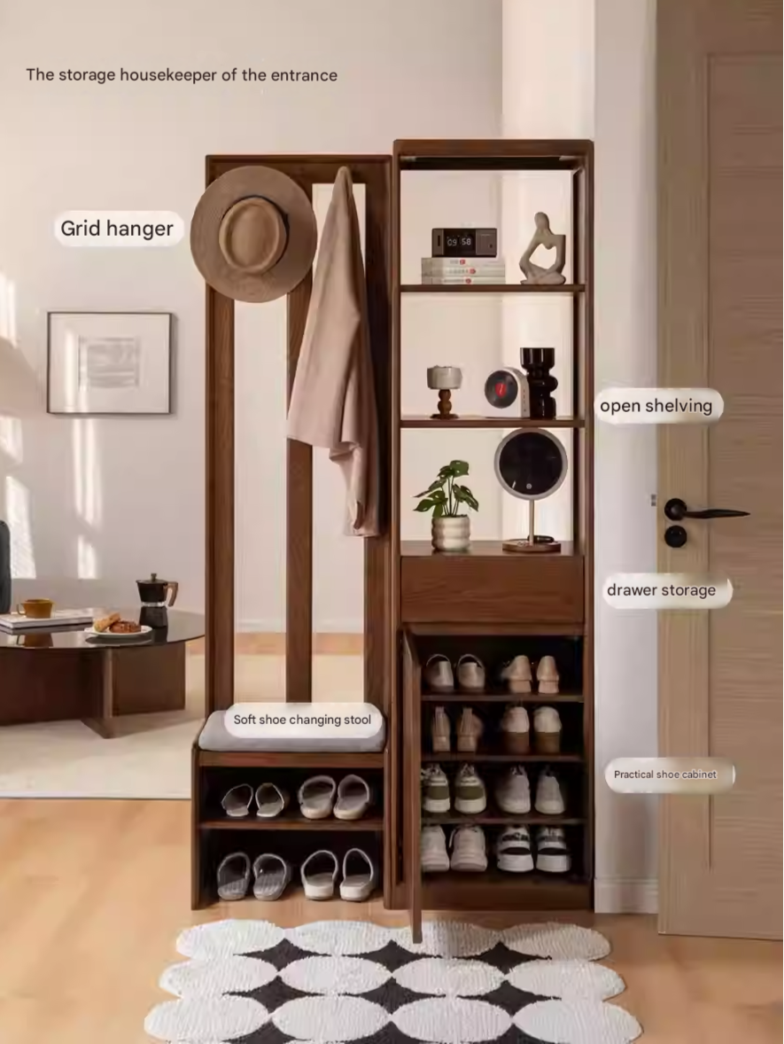 Oak Solid Wood Porch Cabinet Shoe Cabinet Integrated