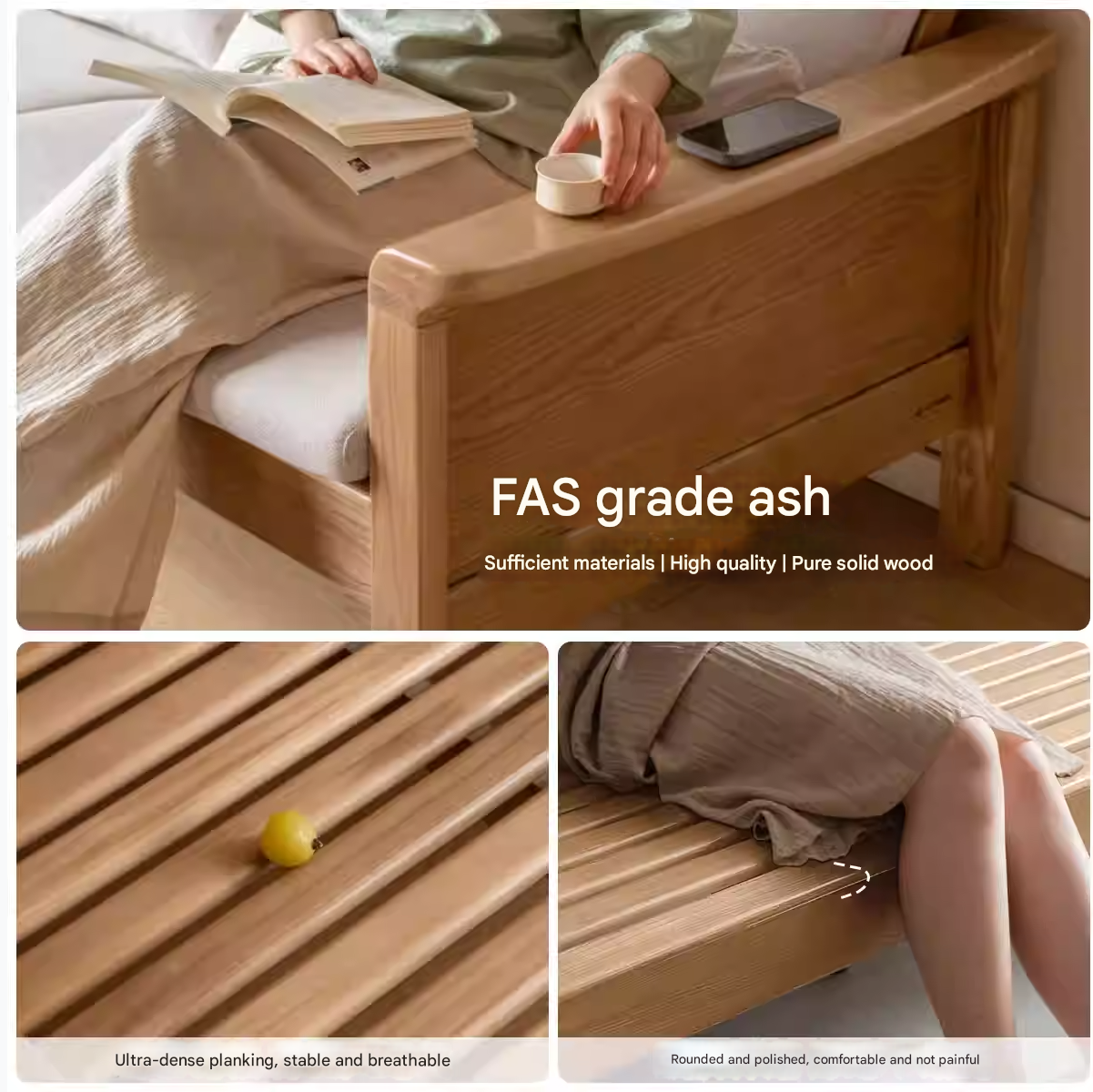 Ash Solid Wood Dual-purpose Fabric Sofa