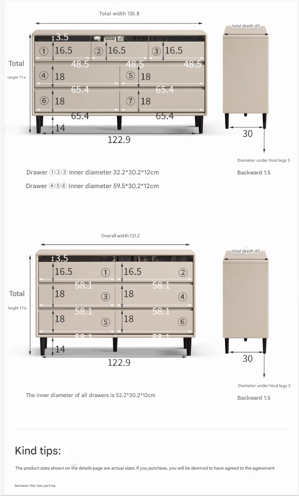 Tulipwood , Solid Rubberwood Light Luxury Gray Chest of Drawers.