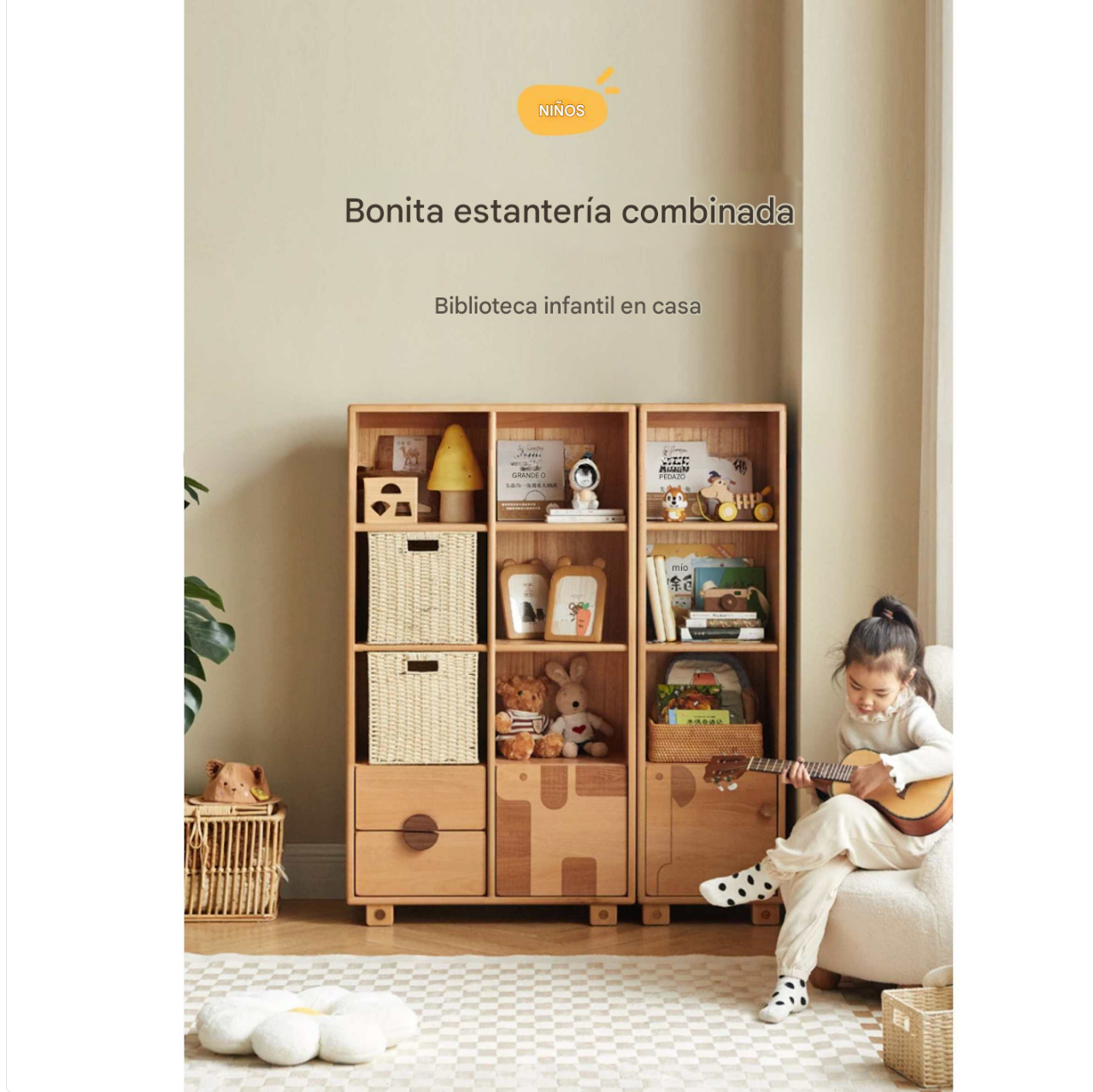 Beech Solid Wood Floor Children's Bookcase