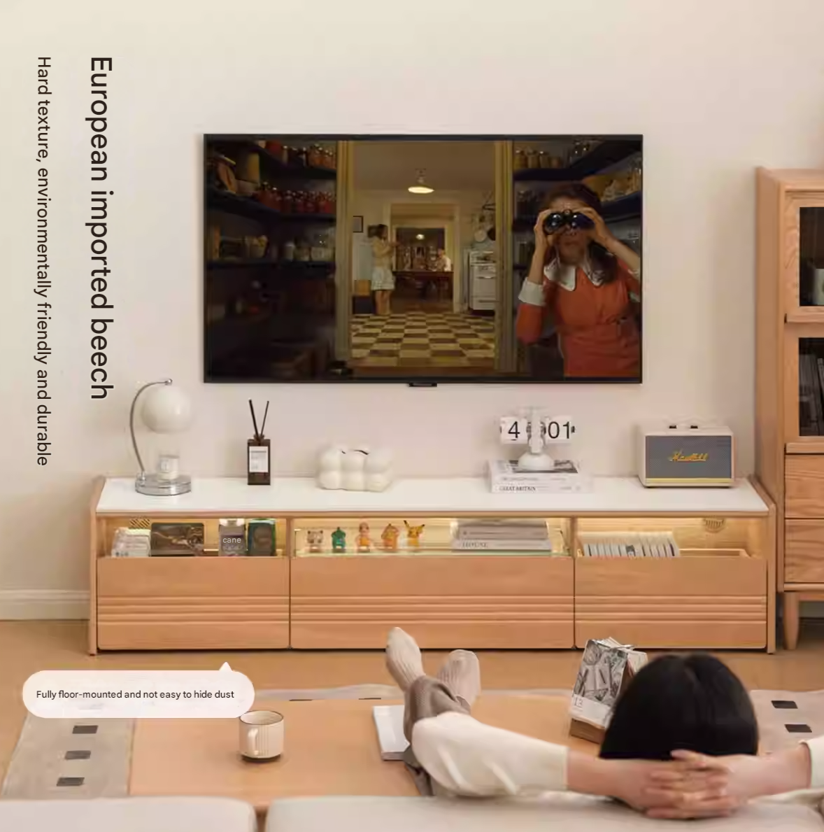 Beech Solid Wood Floor Rock Board TV Stand.