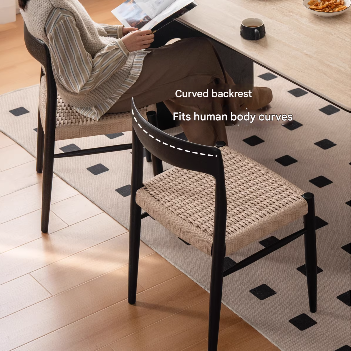 Set 4 pcs Ash, Beech, Cherry Solid Wood Dining Rope Chair