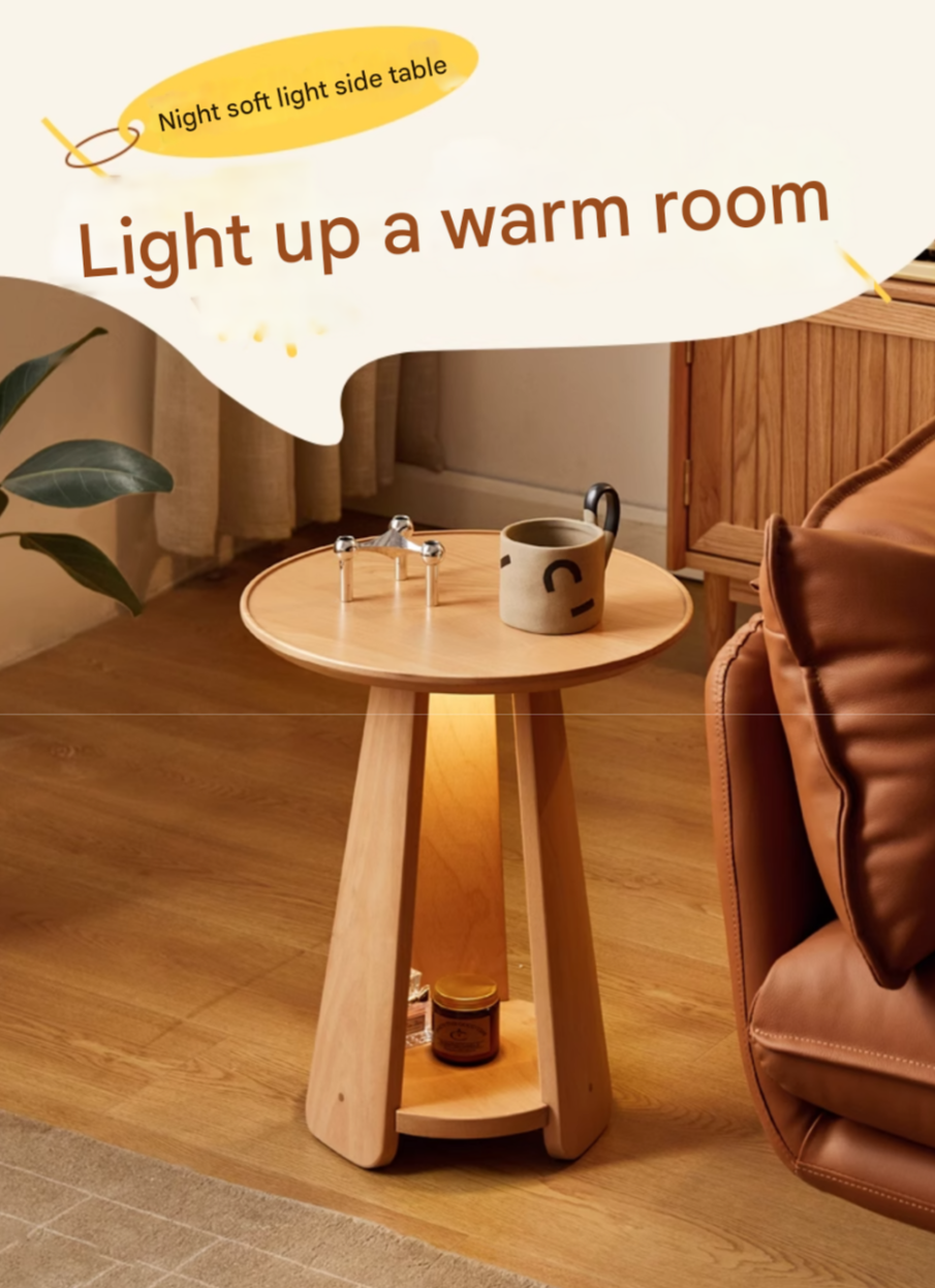 Beech Solid Wood Nordic Side Table.