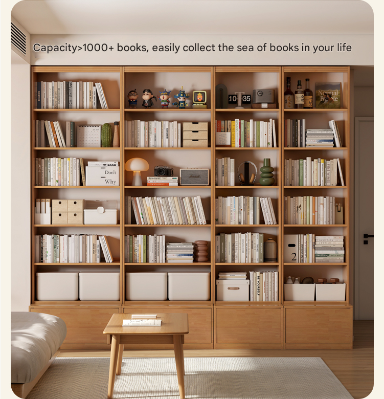 Rubber pure solid wood bookshelf floor-standing cabinet.